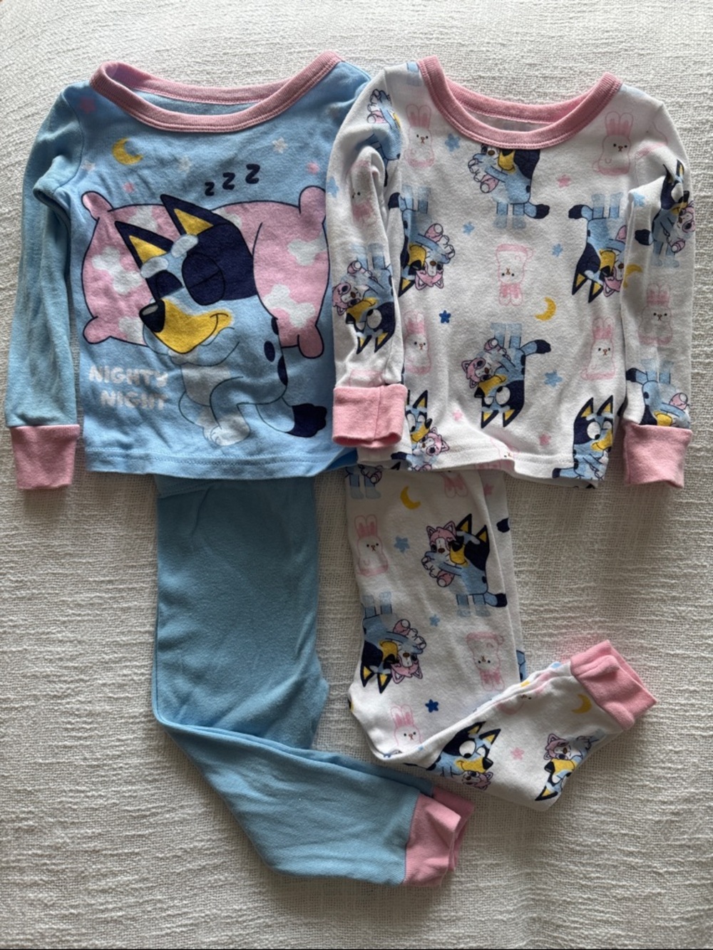 Kids' Bluey Print Pajama Set with Pink Trim